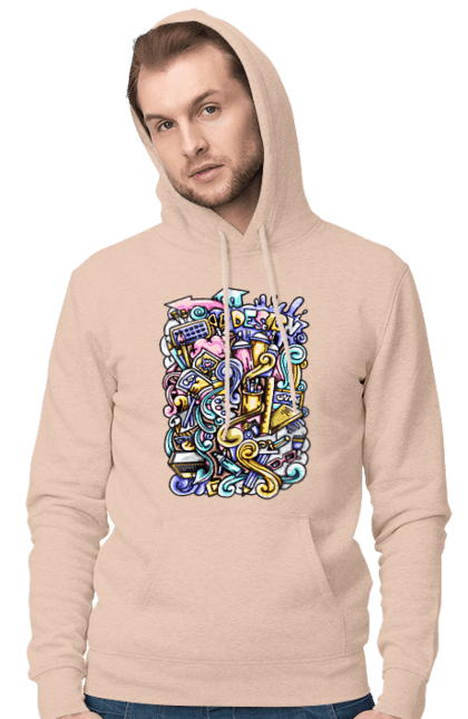 Men`s hoodie with prints School of learning. Calculator, copybook, office, pen, pencil, school, teaching. 2070702