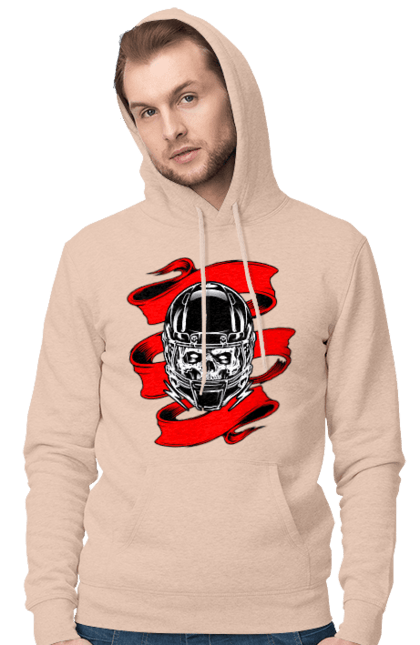 Men`s hoodie with prints Skull in a motorcycle helmet. Helmet, moto, skull, tape. 2070702
