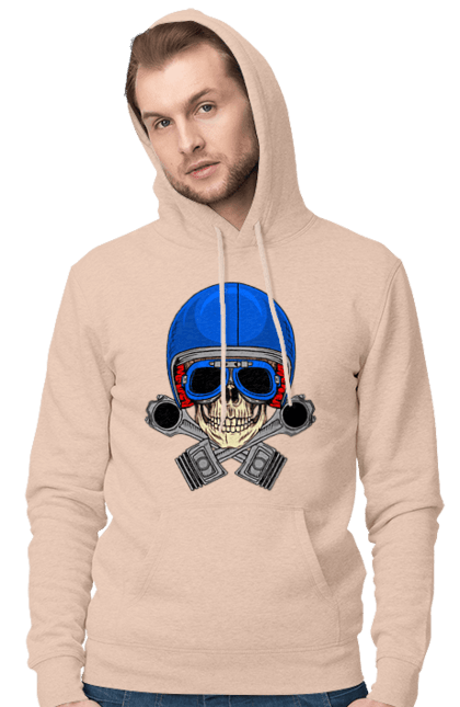 Чоловіче худі з принтом "череп мотолюбитель". Байкер, окуляри, череп, шолом. 2070702