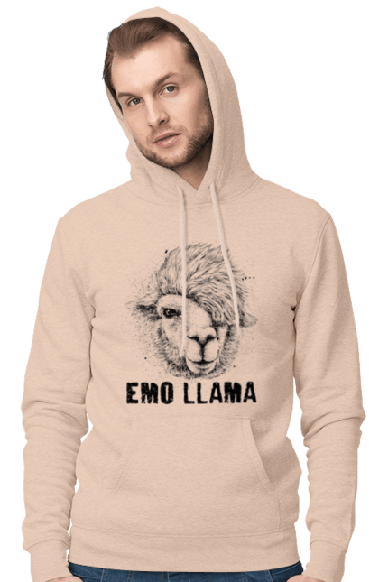 Men's hoodie with prints Emo Llama. Alpaca, animals, distressed, emo, funny, llama, vintage. 2070702