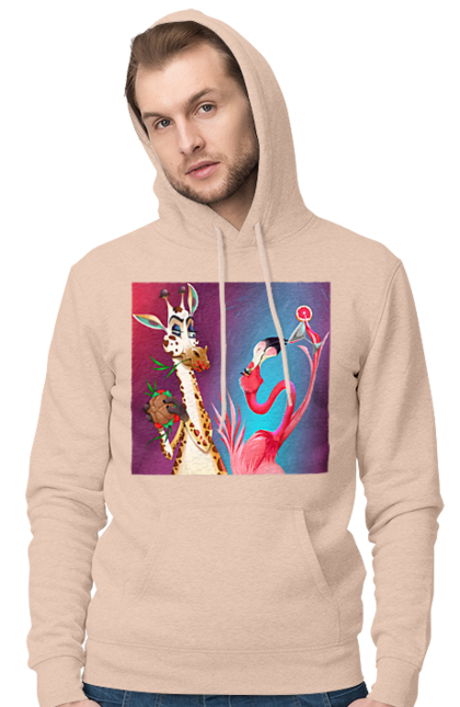 Чоловіче худі з принтом "Жираф І Фламінго На Вечірці". Жираф, їжа, коктейль, фламінго. 2070702