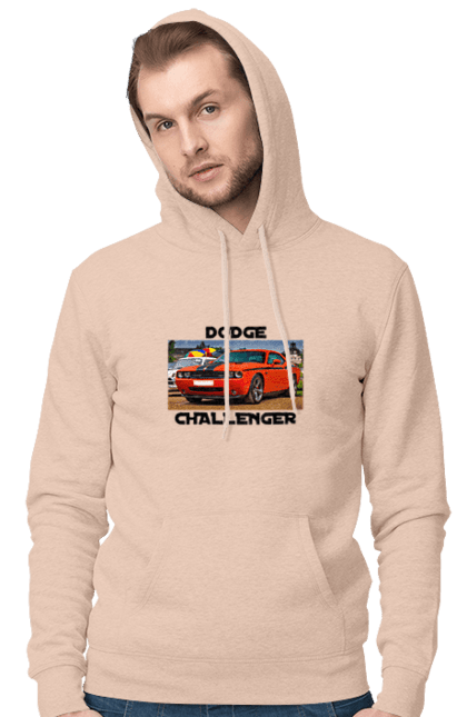 Men`s hoodie with prints Dodge challenger. Auto, car, classic car, cult car, dodge challenger, oil car, powerful car. 2070702