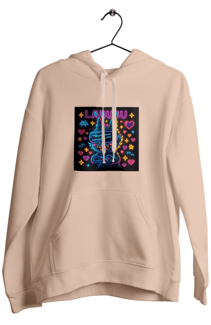 Чоловіче худі з принтом "Лабубу". Vrочки, геймеркультура, геймпад, іконкиаркади, кіберарт, лабубу, неонгеймінг, піксельарт, ретроаркада, світиться. 2070702