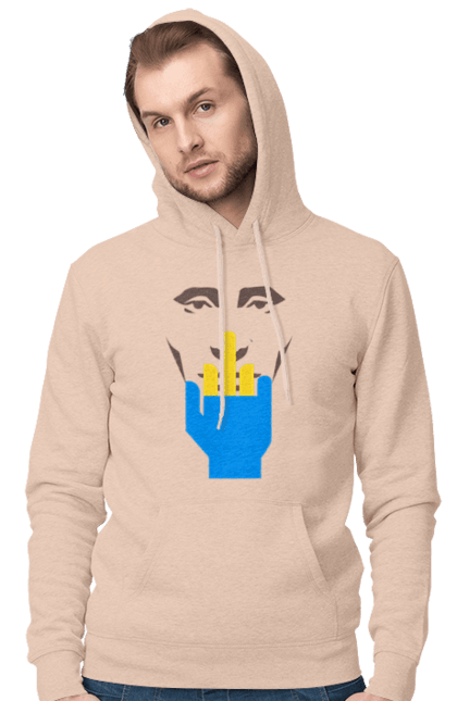 Men`s hoodie with prints Putin Huilo. All, dead muscovite, go fuck yourself, good evening, middle finger, muscovites, orcs, putin shit, putin`s head, russian military. 2070702