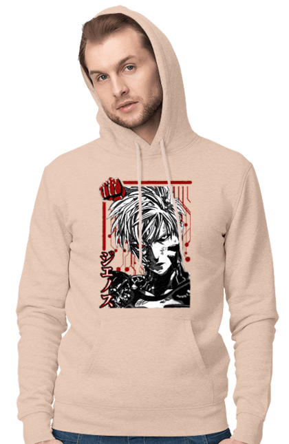 Men's hoodie with prints One Punch Man Genos. Anime, comedy, cyborg, demon, demon cyborg, genos, manga, one punch man, parody, superheroes. 2070702