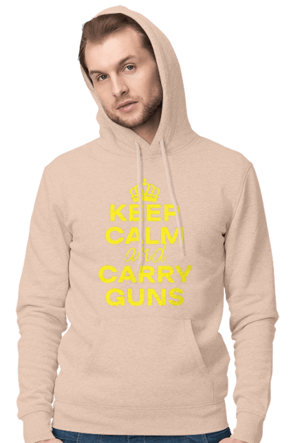 Men`s hoodie with prints Keep Calm and Carry Guns. Brutal, carry guns, cool, keep calm, memes, popular, texts, trends. 2070702