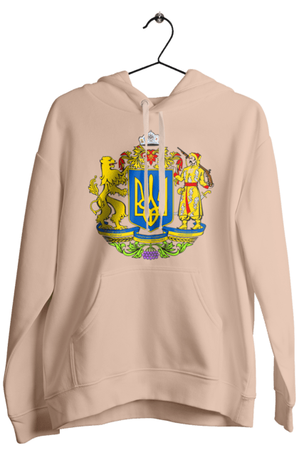Men`s hoodie with prints Emblem of Ukraine. Cossack, emblem, emblem of ukraine, lion, lion and cossack, ukraine. 2070702
