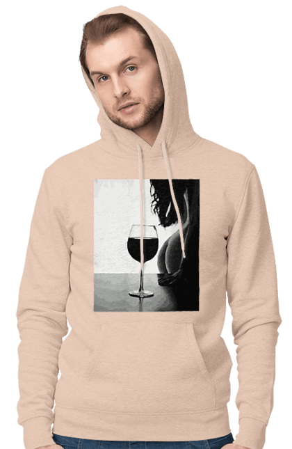 Чоловіче худі з принтом "Келих вина". Вино у келиху, грація, знову п`ятниця, очікування, тіло жінки, форми жіночого тіла. 2070702