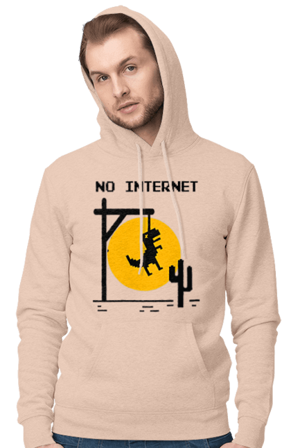 Чоловіче худі з принтом "No Internet". Айті, без інтернету, гумор, динозавр повісився, мем, немає інтернету, прикол, смішна. 2070702