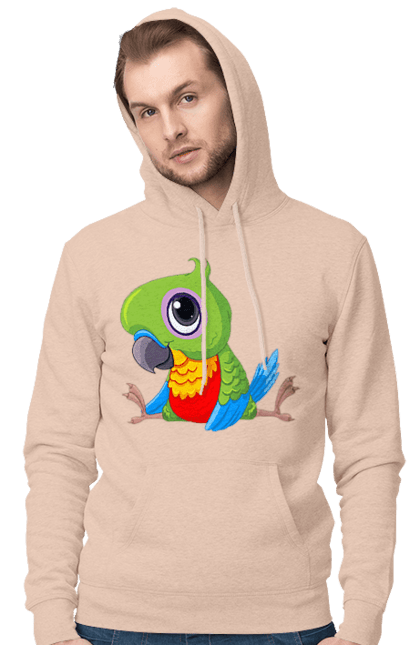 Men`s hoodie with prints Lovebird. Nicely, parrot. 2070702
