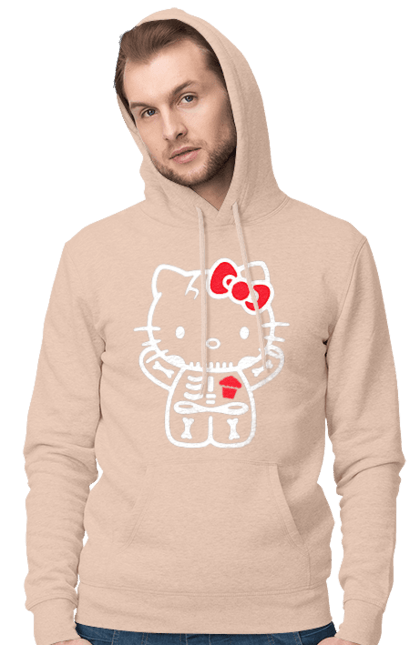 Мужское худи с принтом Хелло Китти Хэллоуин. Halloween, hello kitty, zombie, бренд, зомби, котенок, персонаж, скелет, хелло китти, хэллоуин. 2070702