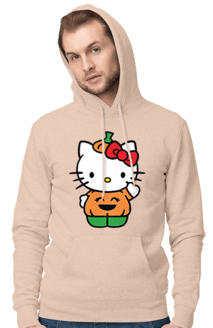 Мужское худи с принтом Хелло Китти Хэллоуин. Halloween, hello kitty, бренд, котенок, персонаж, тыква, хелло китти, хэллоуин. 2070702