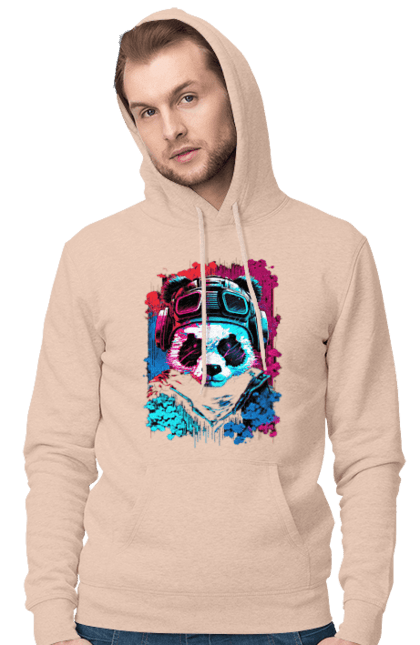 Men`s hoodie with prints Panda in VR Helmet. Character, geek, helmet, panda, virtual reality. 2070702
