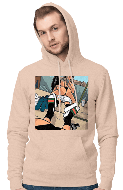 Чоловіче худі з принтом "Голе Селфі У Дзеркалі". Жопа, зверху, селфі. 2070702