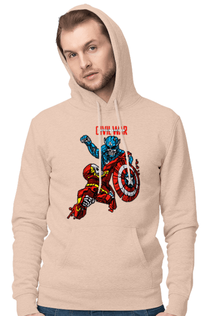 Men's hoodie with prints Iron Man vs Captain America. Avengers, captain america, civil war, comic, comics, film, iron man, marvel, marvel comics, tony stark. 2070702