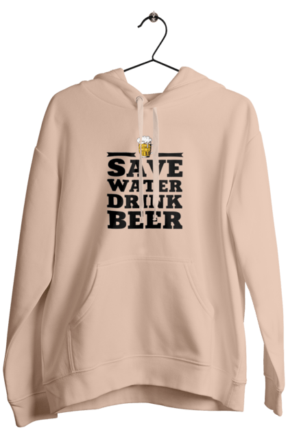 Men`s hoodie with prints Save water, drink beer (black). 18+, alcohol, bar, beer, humor, jokes, lovers of piss, memes, text, to men. 2070702