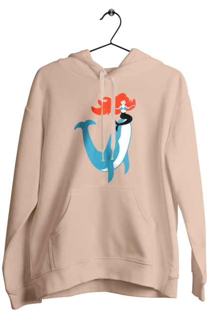 Чоловіче худі з принтом "Русалка І Кит". Кит, море, русалка. 2070702