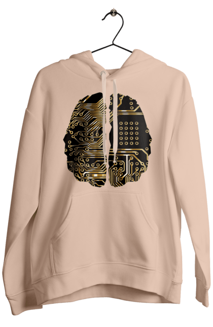 Чоловіче худі з принтом "Мозок Айті". Айті, айтішник, гик, знання, золотий, золото, інженер, кібер, кібернетика, кіборг, код, комп, кристал, мікросхема, мозок, програміст, професіонал, професія, розробник, розум, чіп. 2070702