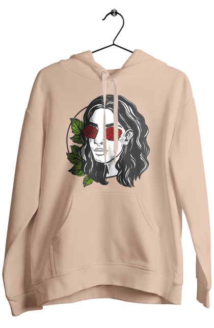 Men`s hoodie with prints Girl With Roses In The Eyes. Girl, rose flower. 2070702