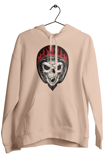 Men`s hoodie with prints Skull in a motorcycle helmet. Helmet, moto, skeleton, skull. 2070702