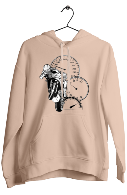 Men`s hoodie with prints Motorcycle Speed Black. Moto, motorcycle, overclocking, speed. 2070702