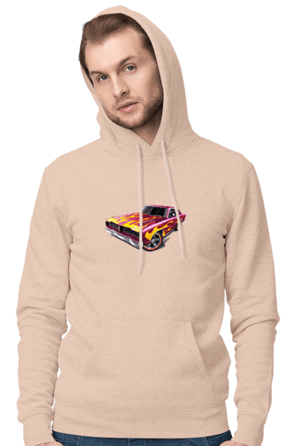 Men`s hoodie with prints Custom car. Airbrushing, auto, by custom, car, fire, flame, machine, tuning. 2070702