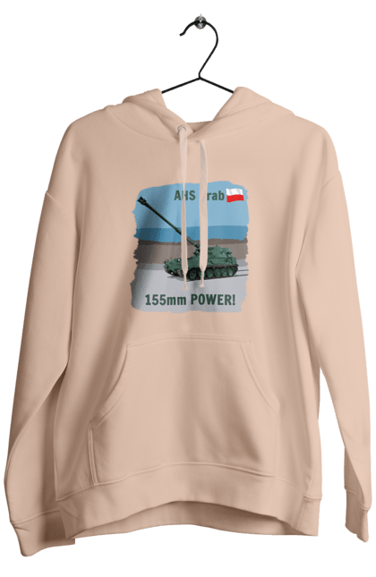 Men`s hoodie with prints 155mm Power! AHS Krab olive. Ahs krab, artillery, crab, howitzer, poland, self propelled. 2070702