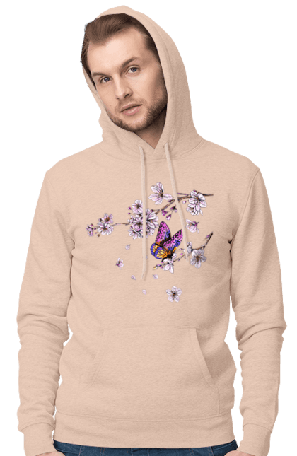 Чоловіче худі з принтом "Метелик І Сакура". Весна, дерево, метелик, сакура. 2070702
