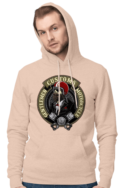 Men`s hoodie with prints Gentlemen motorcycle. Gentleman, helmet, motorcycle, skull. 2070702