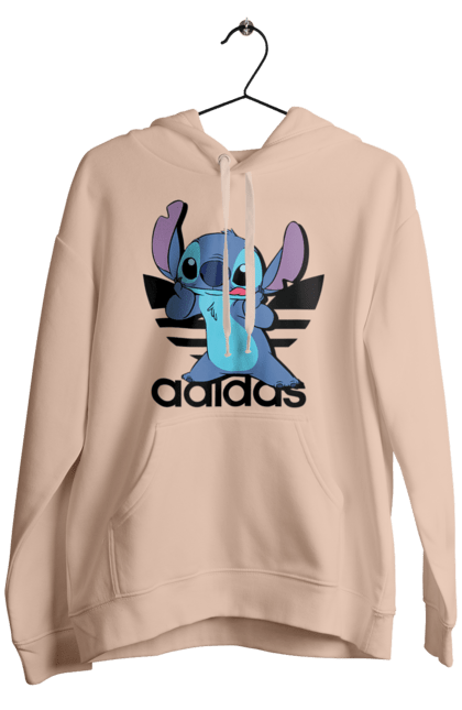 Men's hoodie with prints Adidas Stich. Alien, cartoon, cinema, disney, film, lilo and stitch, stitch. 2070702