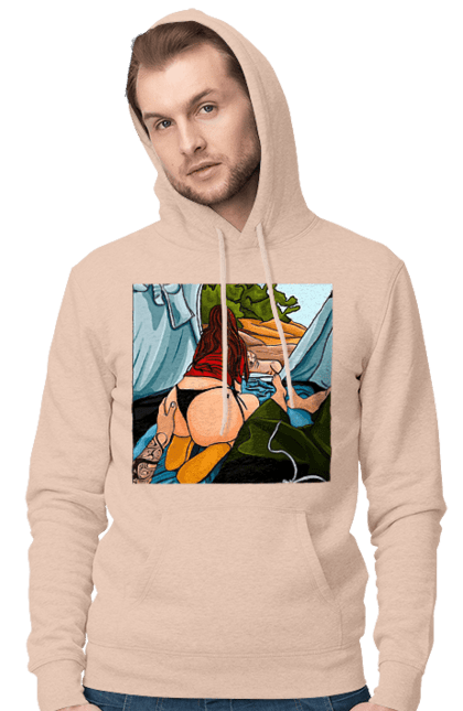 Чоловіче худі з принтом "Відпочинок З Улюбленою У Палатці". Відпочинок, жопа, палатка, собака. 2070702