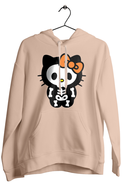 Мужское худи с принтом Хелло Китти Хэллоуин. Halloween, hello kitty, zombie, бренд, зомби, котенок, персонаж, скелет, хелло китти, хэллоуин. 2070702