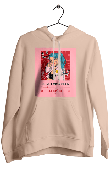 Men`s hoodie with prints I Live For Danger. Anime, music, pistol, turntable. 2070702