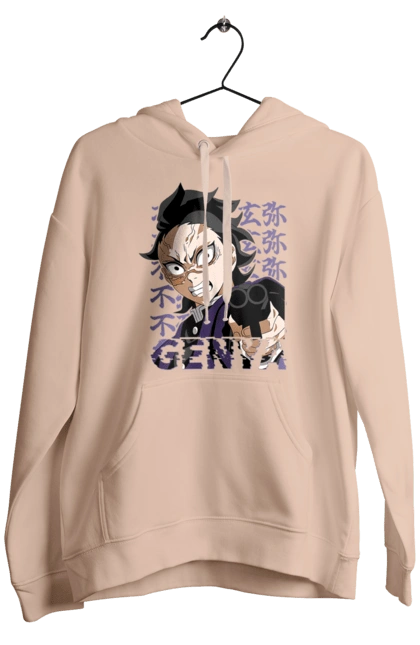 Мужское худи с принтом Клинок Рассекающий Демонов Генья Шинадзугава. Demon slayer, genya, genya shinazugawa, kimetsu no yaiba, аниме, генья, генья шинадзугава, истребитель демонов, манга, шинадзугава. 2070702
