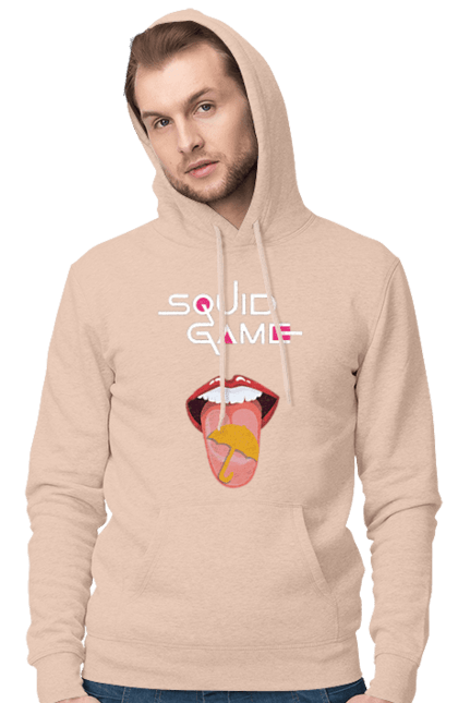 Men`s hoodie with prints Squid Game. Dalgona, netflix, squid game, sugar honeycombs, tv series. 2070702