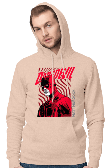 Мужское худи с принтом Сорвиголова. Daredevil, marvel, matt murdock, марвел, мэтт мёрдок, сериал, сорвиголова, супергерой, телесериал, юрист. 2070702