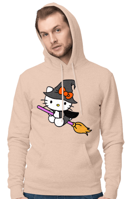 Чоловіче худі з принтом "Хелло Кітті Хелловін". Halloween, hello kitty, witch, бренд, відьма, кіт, кошеня, персонаж, хелло кітті, хелловін. 2070702