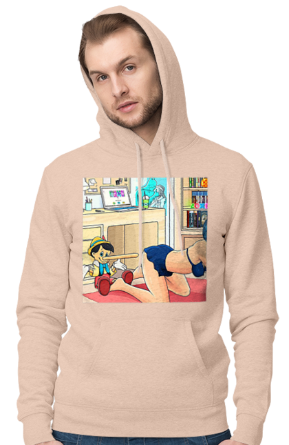 Чоловіче худі з принтом "Буратіно У Дорослій Казці". Бетмен, буратіно, гола, поцілунок, прикол. 2070702