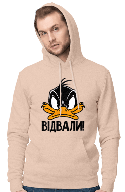 Men`s hoodie with prints Daffy Duck Fuck Off. Daffy duck, disney, duck, duckling, ducks, funny, platypus, ukrainian, yellow duckling. 2070702
