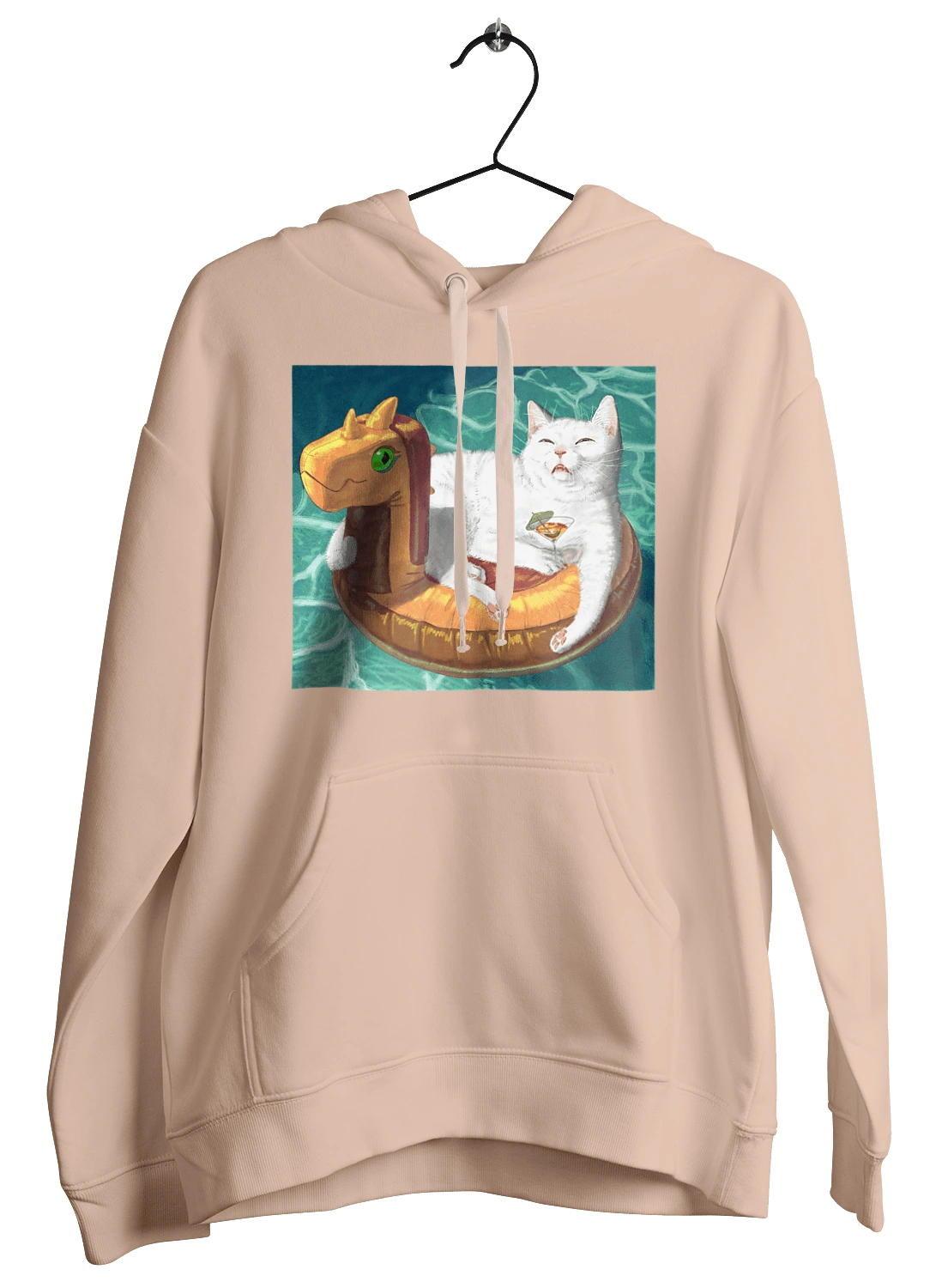 Білий кіт у плавальному колі, на відпочинку