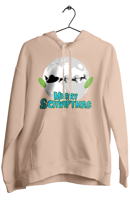 Men`s hoodie with prints Rick and Morty Merry Christmas!. Adventures, black humor, cartoon, christmas, merry christmas, rick, rick and morty, santa claus, sci-fi, tragicomedy. 2070702