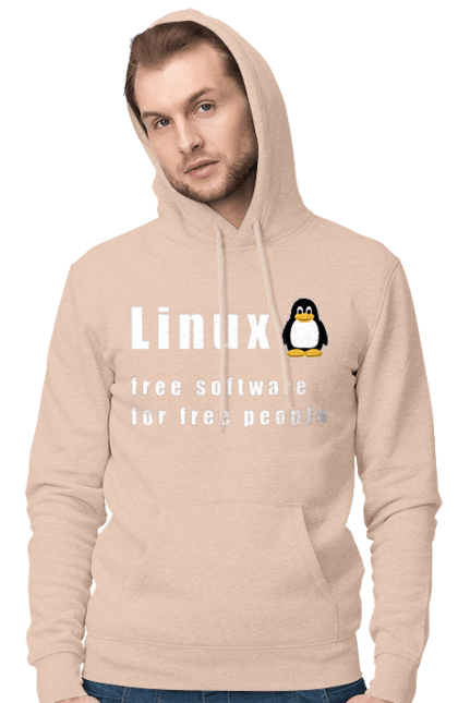 Чоловіче худі з принтом "Linux Вільний Для Вільних". Linux, адміністратор, айті, айтішник, безкоштовна, безкоштовно, білий, вільна, доступність, незалежність, операційна система, ос, пінгвін, програміст, програмне забезпечення, свобода, сервер, сисадмін, система, системний адміністратор, софт, текст. 2070702