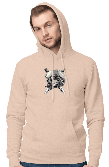Men`s hoodie with prints Pilot`s skull. Defender, helmet, military, pilot, skull, than. 2070702