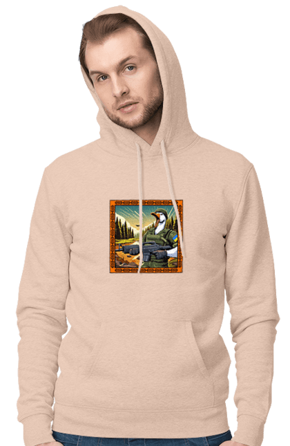 Чоловіче худі з принтом "Гусячий десант". Біологічна зброя, бойові гуси, військовий гусак, гусячий десант, зброєні сили, прапор, символіка, україна. 2070702