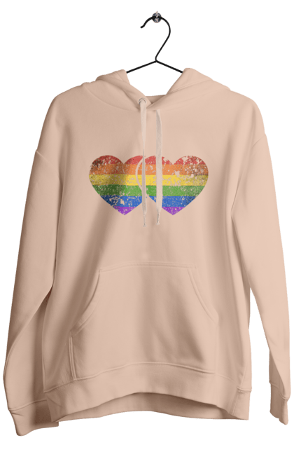 Чоловіче худі з принтом "Два серця ЛГБТ". Веселка, гей, лгбт, лесбі, любов, прапор, серце, серця, сім`я. CustomPrint.market