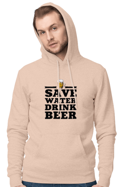 Men`s hoodie with prints Save water, drink beer (black). 18+, alcohol, bar, beer, humor, jokes, lovers of piss, memes, text, to men. 2070702