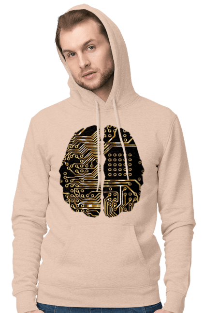 Чоловіче худі з принтом "Мозок Айті". Айті, айтішник, гик, знання, золотий, золото, інженер, кібер, кібернетика, кіборг, код, комп, кристал, мікросхема, мозок, програміст, професіонал, професія, розробник, розум, чіп. 2070702