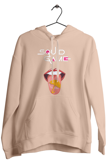 Men`s hoodie with prints Squid Game. Dalgona, netflix, squid game, sugar honeycombs, tv series. 2070702