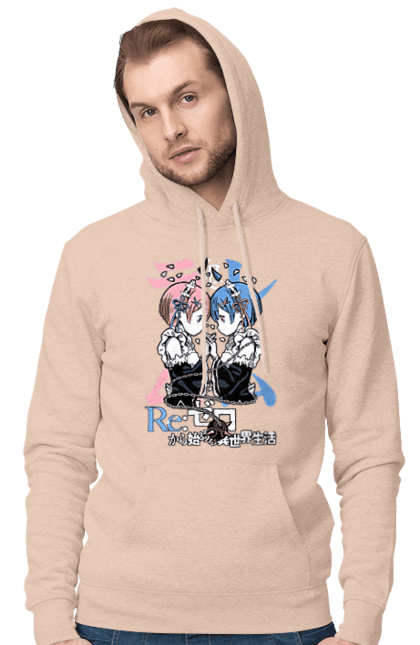 Чоловіче худі з принтом "Re:Zero". Anime, manga, ram, re:zero, rem, аніме, драма, манга, рам, рем. 2070702