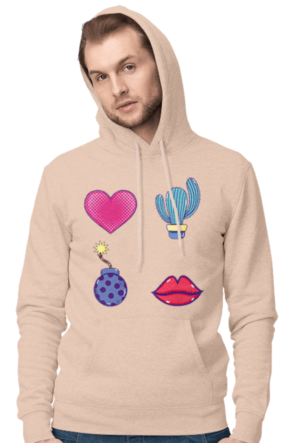 Чоловіче худі з принтом "Серце, Кактус, Бомба, Губи". Бомба, губи, кактус, серце. 2070702